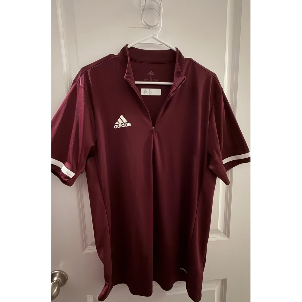 Adidas Mens Aeroready Quarter Zip Short Sleeve Pullover Maroon Burgundy Large